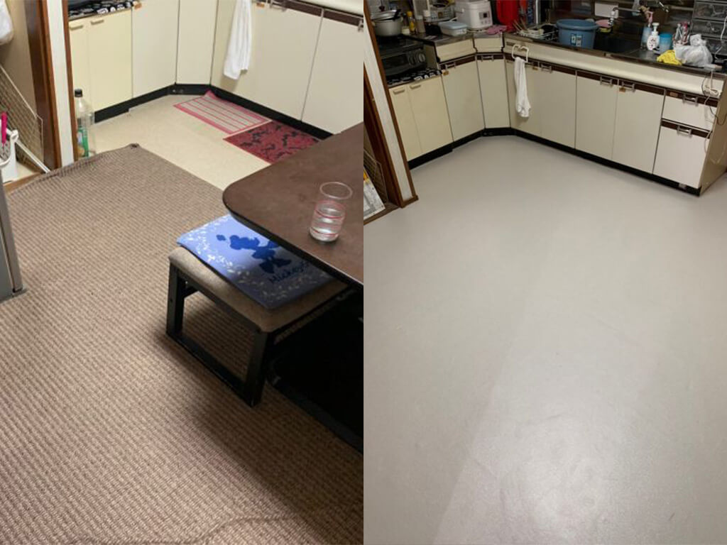 北海道岩見沢市【賃貸リフォーム】台所のクッションフロアー張…-img