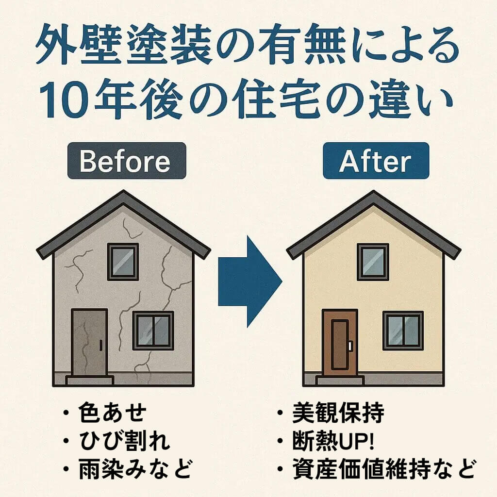 外壁塗装の有無による10年後の住宅の違い
