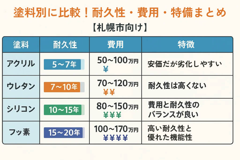 札幌市の外壁塗装の耐久性・費用・特徴